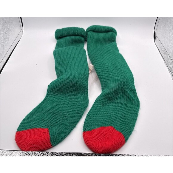 Vtg 22" Knit Christmas Stockings Santa & Mrs. Claus Pair Green Set Mom Dad - Picture 4 of 9